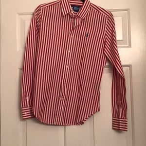 Red and white stripped Ralph Lauren polo
